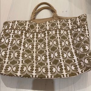 Large gold and white patterned beach bag